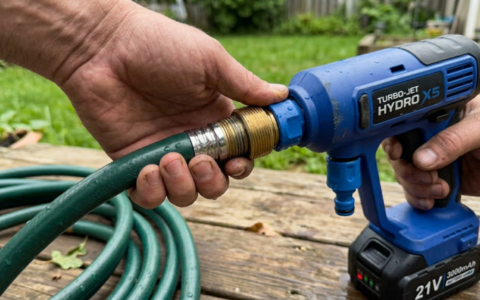 HydroWasher X5 Pro brass connection to a standard hose